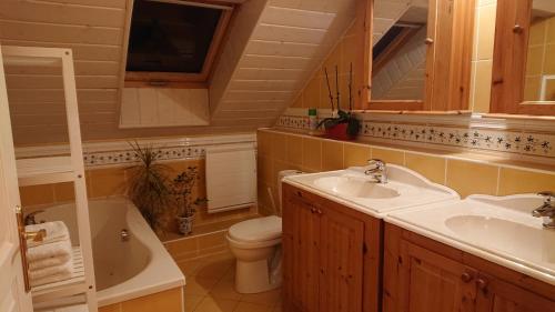 a bathroom with a sink and a toilet and a tub at GITE DU CLOS PAISIBLE in Jebsheim