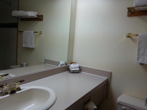 a bathroom with a sink and a mirror at Granite Town Hotel in Saint George