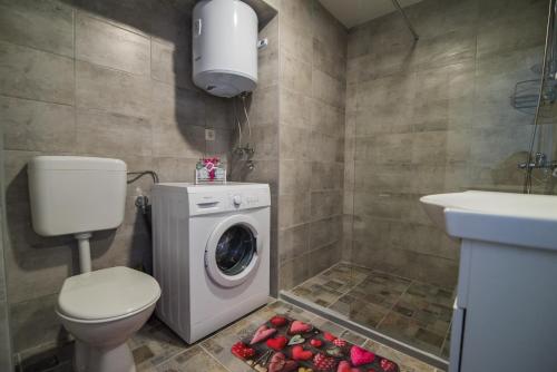 a bathroom with a washing machine and a sink at Love Apartments in Mostar