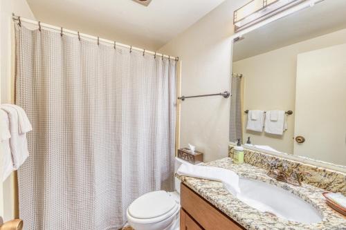 W łazience znajduje się umywalka, toaleta i prysznic. w obiekcie Emerald Views at the West w mieście Steamboat Springs