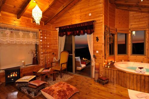 哈德奈斯的住宿－אניצ'ה，一间木制浴室,内设浴缸