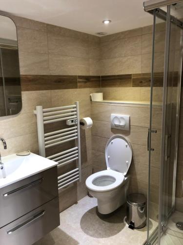 a bathroom with a toilet and a sink at Résidence Porto Marine in Porto Ota