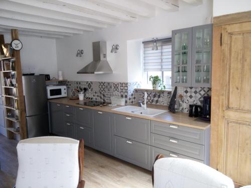 eine Küche mit Spüle und Arbeitsplatte in der Unterkunft Mini Tribu de Beauval 2ch Saint Aignan jardin et parking privé in Saint-Aignan