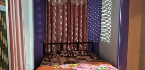 a bedroom with a bed in a room with purple walls at Jagat Villa Guest House in Udaipur