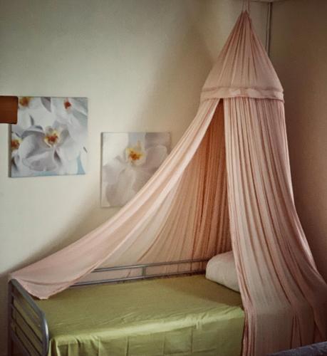 a bed with a canopy in a bedroom at Linsell in Sveg