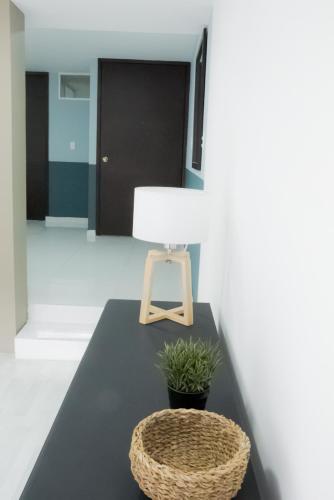 a room with a table with a plant on it at Privada de Horacio 18 Residences in Mexico City