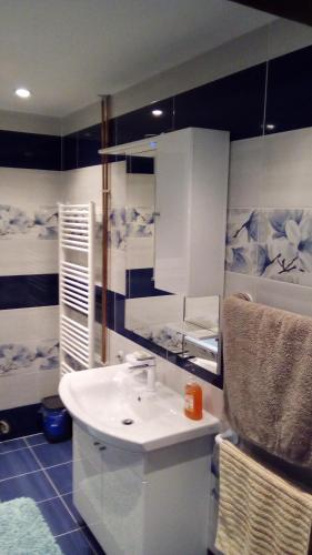 a bathroom with a sink and a mirror at Maja in Velika Gorica