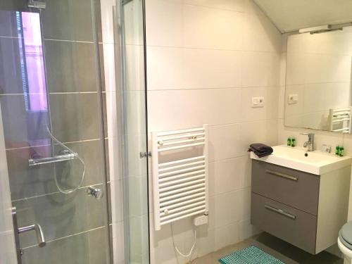 a bathroom with a shower and a toilet and a sink at In the heart of Old Nice - 2min. from Cours Saleya and Promenade des Anglais in Nice