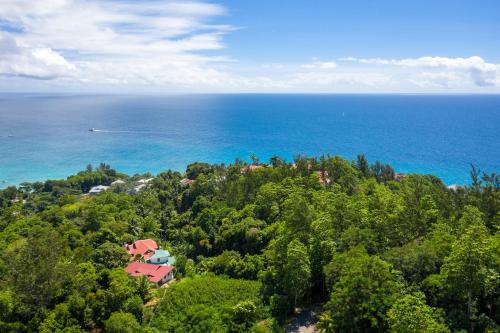 a scenic view of a beach with palm trees at Carana Hilltop Villa in Glacis