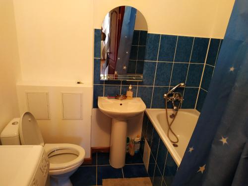 a bathroom with a toilet and a sink and a shower at Хмельницьке шосе, 122а Апартаменти in Vinnytsya