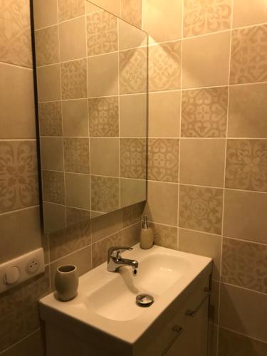 a bathroom with a sink and a mirror at Casa SM in Mennecy