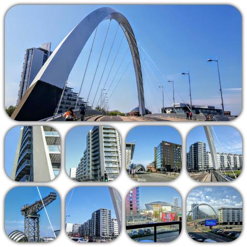 a collage of photos of a bridge and buildings at Elegant Apartment Near SECC/HYDRO in Finnieston, Glasgow in Glasgow