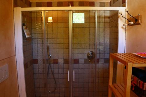 a shower with a glass door in a bathroom at Bed and breakfast Casa Formica in Cascina