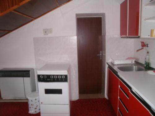 a small kitchen with a stove and a sink at Vysoké Tatry - Svit in Svit