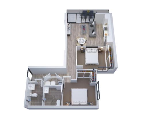 a rendering of a floor plan of a apartment at Manhattan Apartments - Glen Iris in Melbourne