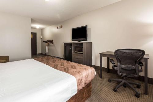 a hotel room with a bed and a desk and a television at Quality Inn in Clare