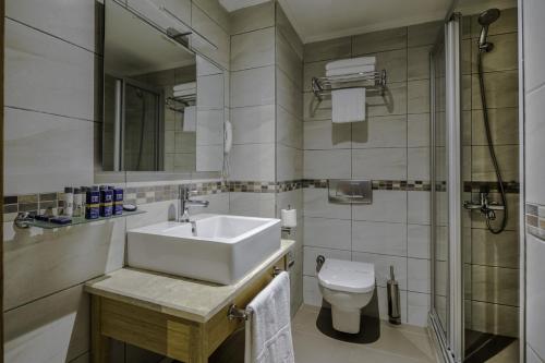 a bathroom with a sink and a toilet at Hotel Venera Istanbul Old City in Istanbul
