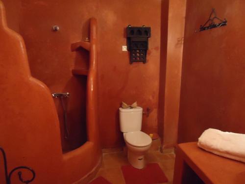 een kleine badkamer met een toilet en een douche bij Riad Aldiana in Marrakesh