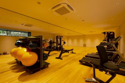 a gym with several exercise equipment in a room at Chalet Ivy Jozankei in Jozankei