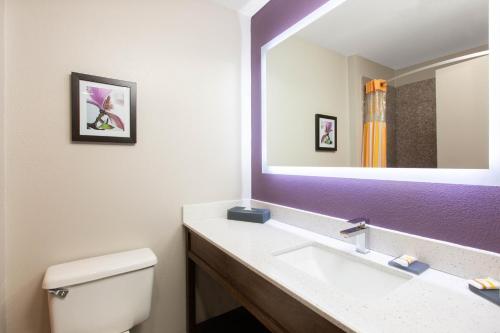 a bathroom with a sink and a mirror at La Quinta by Wyndham Blue Springs in Blue Springs