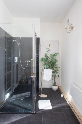 a bathroom with a shower with a plant in it at Fines Bayliwick Hotel in Bracknell