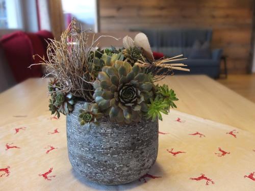 a vase filled with plants on a table at Apartment Haus Dahoam in Alpbach