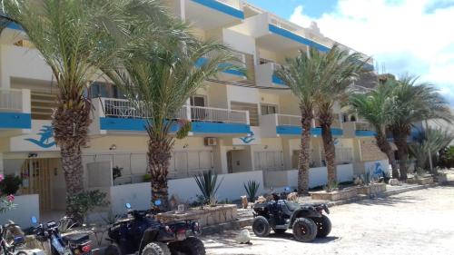 zwei ATvs und Palmen vor einem Gebäude in der Unterkunft S4A Trilocale vista Mare in Sal Rei