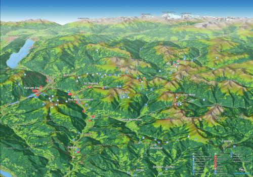 a painting of a mountain with a town at Penthouse Skyview im Natur-Erlebnispark Bad Kleinkirchheim in Patergassen
