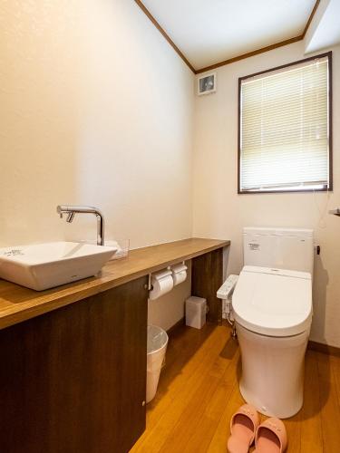 a bathroom with a white toilet and a sink at Villa Ensoleille in Fujikawaguchiko