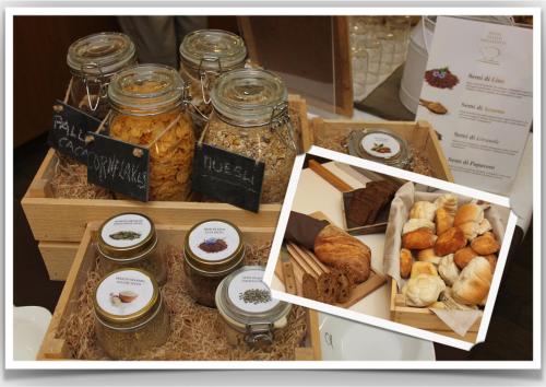 a display of jars and boxes of bread and pastries at Hotel Miramonti in Schio