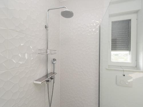 a shower with a glass door in a bathroom at Villa Contessa in Privlaka