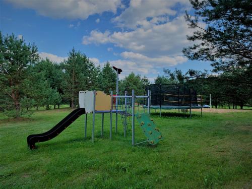 a playground with a slide in the grass at Ami Residence in Druskininkai