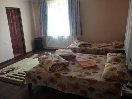 a bedroom with two beds and a window at Fülöp Panzió in Praid