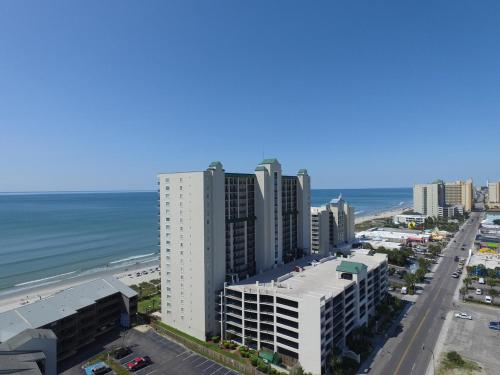 an aerial view of a city and the ocean at Ashworth 1809 Condo in Myrtle Beach