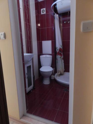 a bathroom with a toilet and a sink at Dunav Apt.3 in Ravda