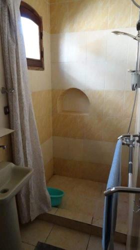 a bathroom with a shower with a toilet and a sink at Homestay Family near Luxor monuments in Luxor