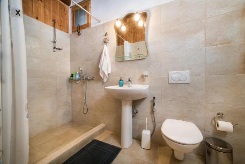 La salle de bains est pourvue de toilettes et d'un lavabo. dans l'établissement ARADENA TRADITIONAL House 2, à Arádhaina