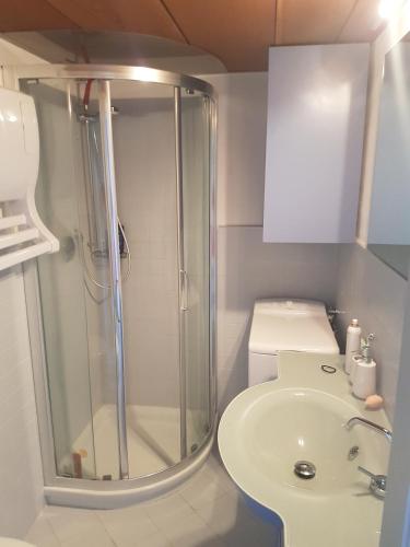 une salle de bain avec une douche, des toilettes et un lavabo dans l'établissement Le Palmaro, à Menton