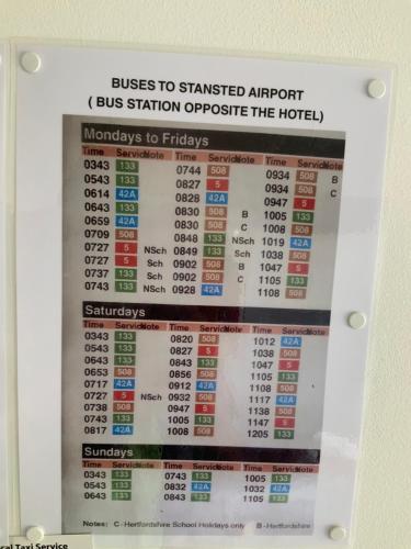 a sign for a bus stationipedia at Stanwell Stansted Airport in Takeley