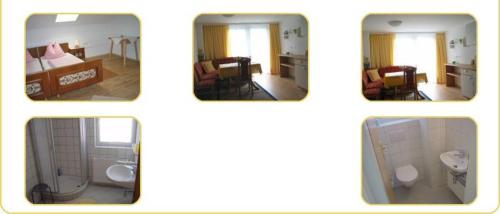 un collage de fotos de un baño y una habitación en Appartementhaus Sporthotel Mölltal, en Flattach