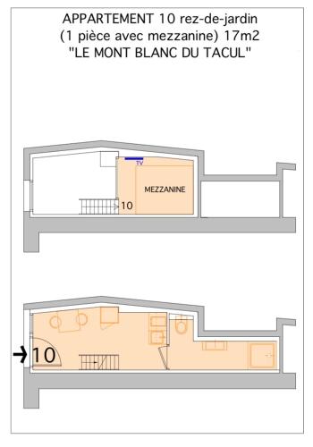a floor plan of a small room with a bed at Appart'Hotel Aiguille Verte & Spa in Chamonix-Mont-Blanc