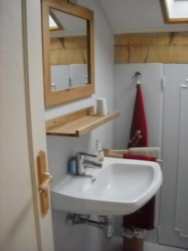a bathroom with a white sink and a mirror at LA CONTAMINE in Nâves-Parmelan