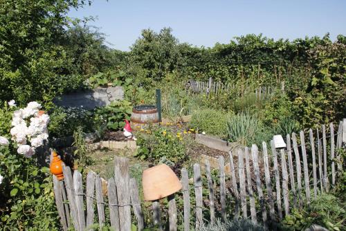 a garden with a wooden fence and flowers at Kraut & Ruabn - Stadl in Engabrunn