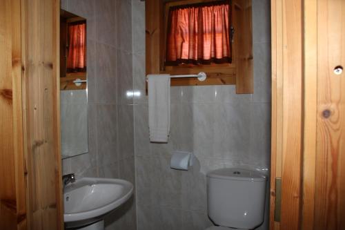 łazienka z toaletą i umywalką w obiekcie Cota 1500 - Chalé 51 - Penhas da Saúde w mieście Penhas da Saúde