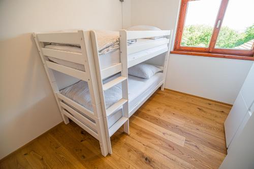 a bunk bed in a room with a window at Holiday Home Kerin in Cerklje ob Krki