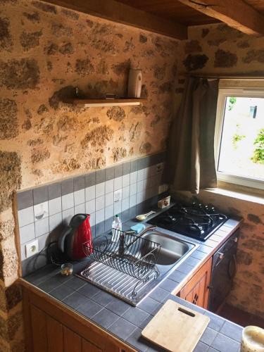 Il comprend une cuisine équipée d'une cuisinière et d'un évier. dans l'établissement Demeure du Castel, à Les Châtelliers-Châteaumur