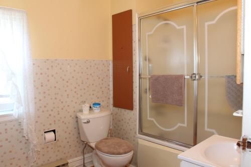ein Bad mit einer Dusche, einem WC und einem Waschbecken in der Unterkunft Hawes Home in Antigonish