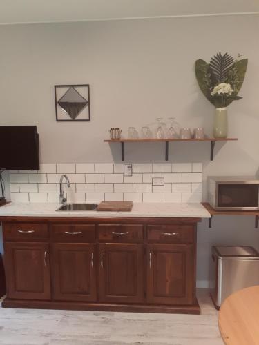 a kitchen with a sink and a counter at Bluegrass BnB in Bundaberg