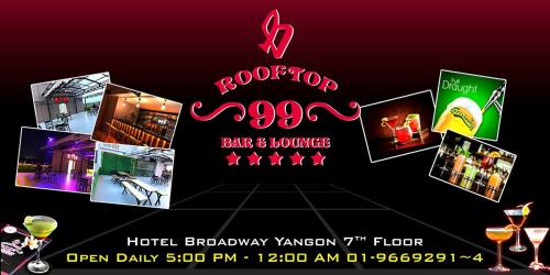 a flyer for a bar and lounge with a sign at Hotel Broadway Yangon in Yangon