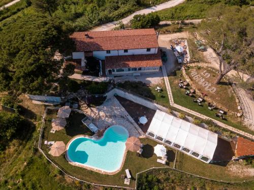 an aerial view of a house with a swimming pool at Agriturismo La Mignola in Quercianella